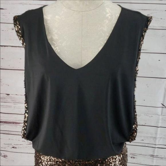 Bebe Women's Black & Gold Sequin Mini Bodycon Sleeveless Dress Size Small - Picture 4 of 8